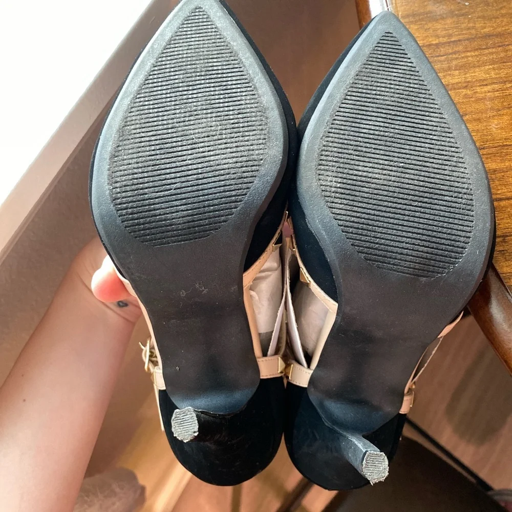 T-Strap Studded Heels in Black Suede - Picture 4 of 5